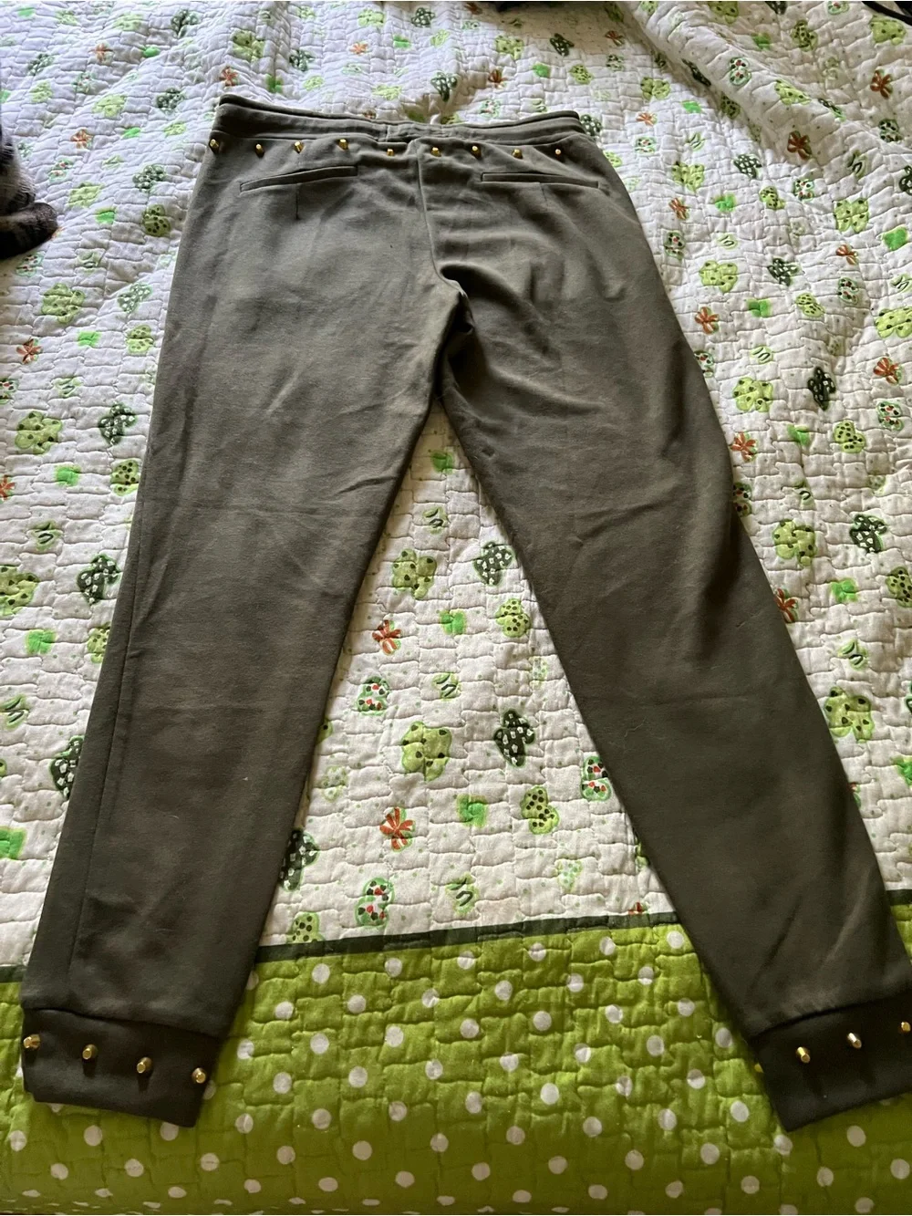 True Religion Olive Green Cropped Jogger Pants with Gold Accents